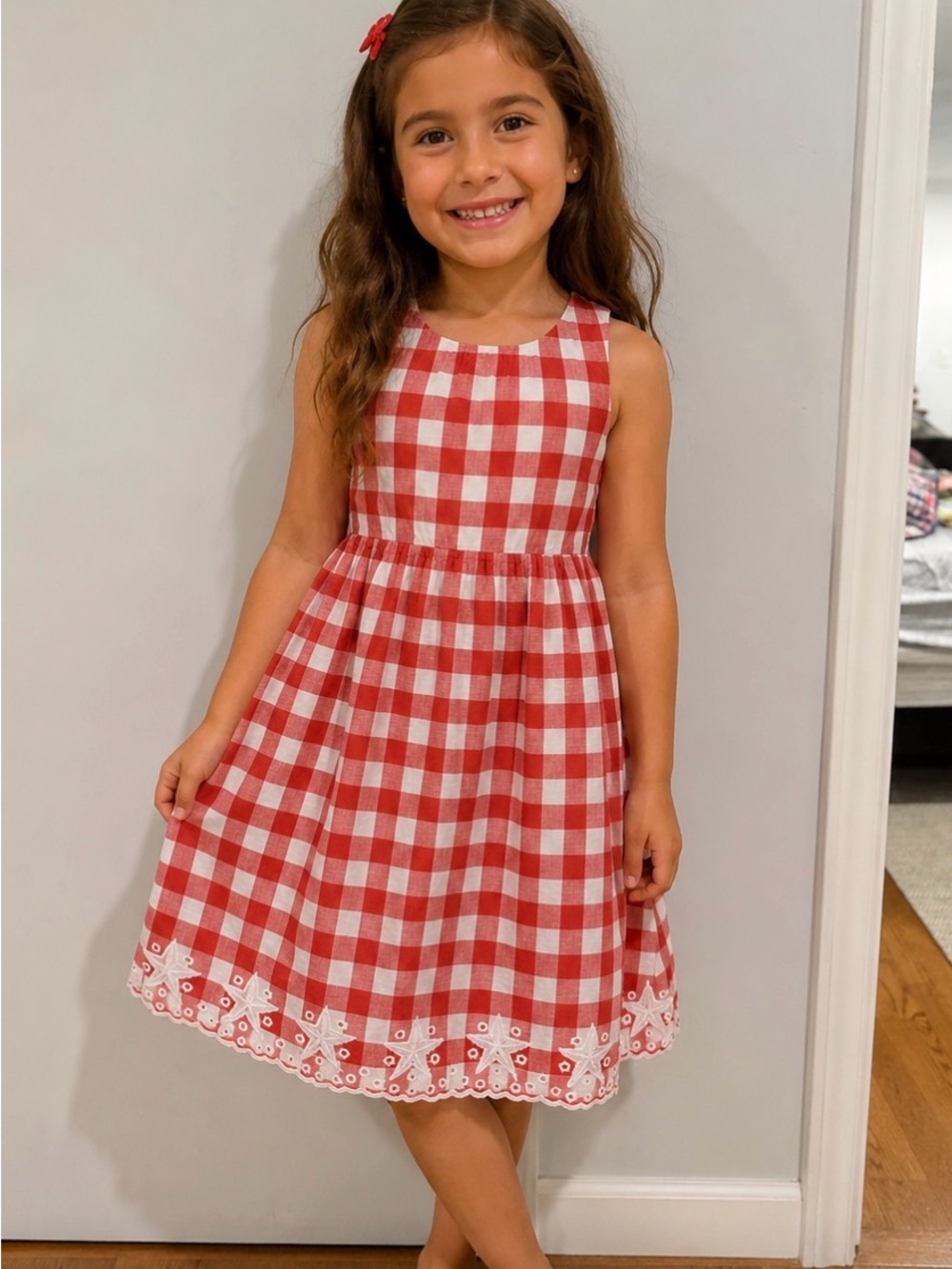 Cat & Jack Red and White Gingham Sleeveless Dress with Embroidered Hem